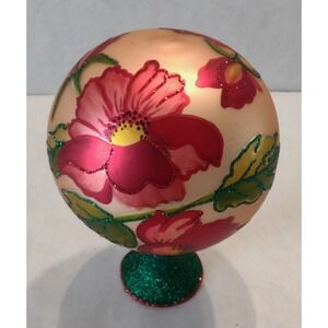 Polish Glass Ornament Red Flower Tabletop Globe Painted in Poland Radko Inspired